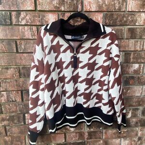 New York & Company Brown and Cream Houndstooth Jacket